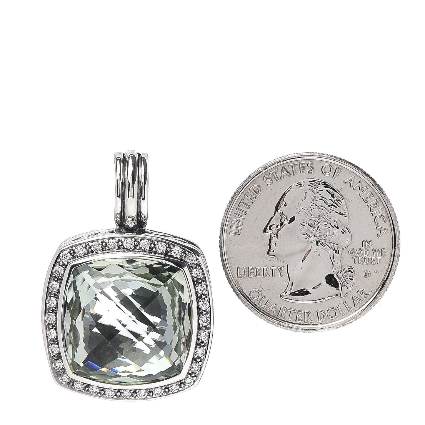 Sterling Silver Diamond Prasiolite 17mm Moonlight Ice Enhancer Pendant