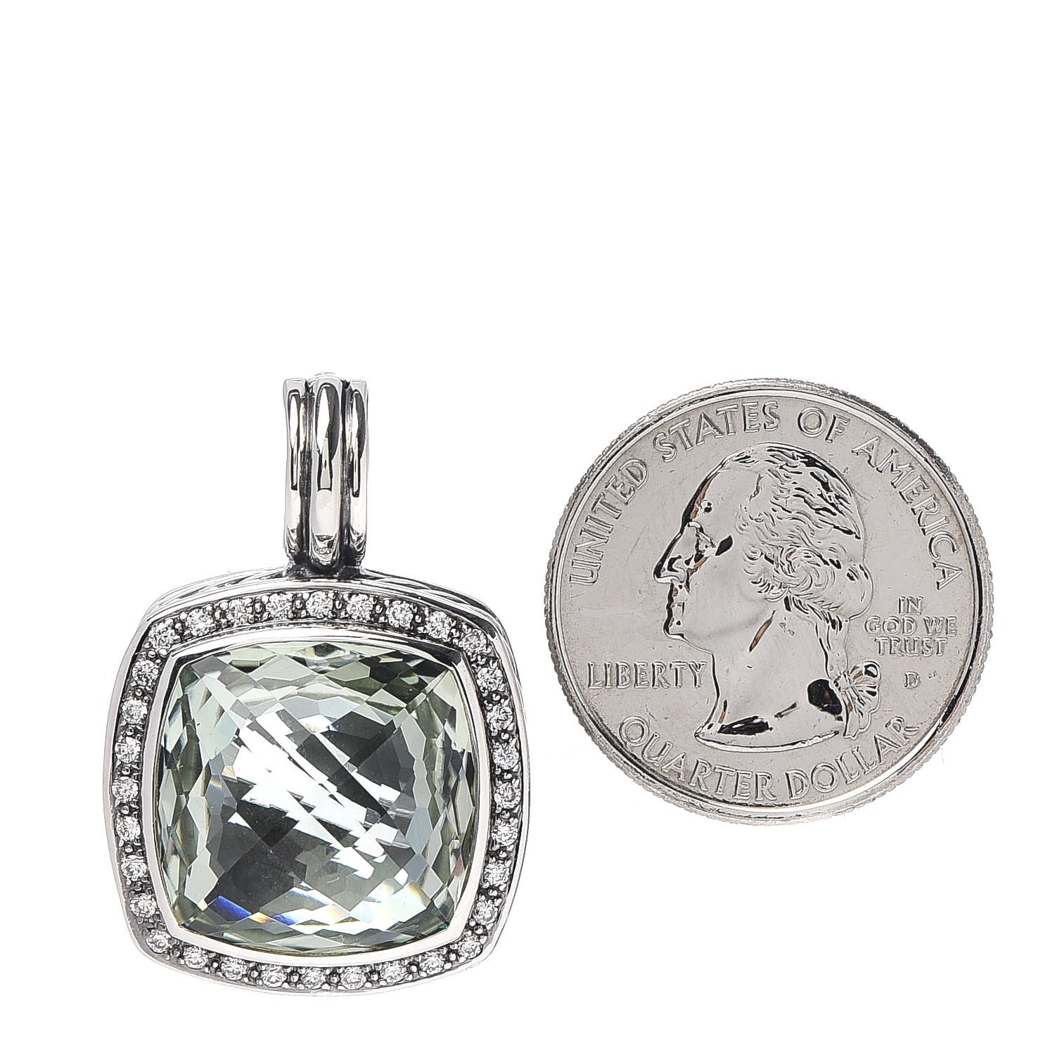 David Yurman Sterling Silver Diamond Prasiolite 17mm Moonlight Ice Enhancer Pendant 2 of 3