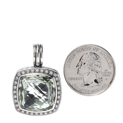 David Yurman Sterling Silver Diamond Prasiolite 17mm Moonlight Ice Enhancer Pendant 2 of 3
