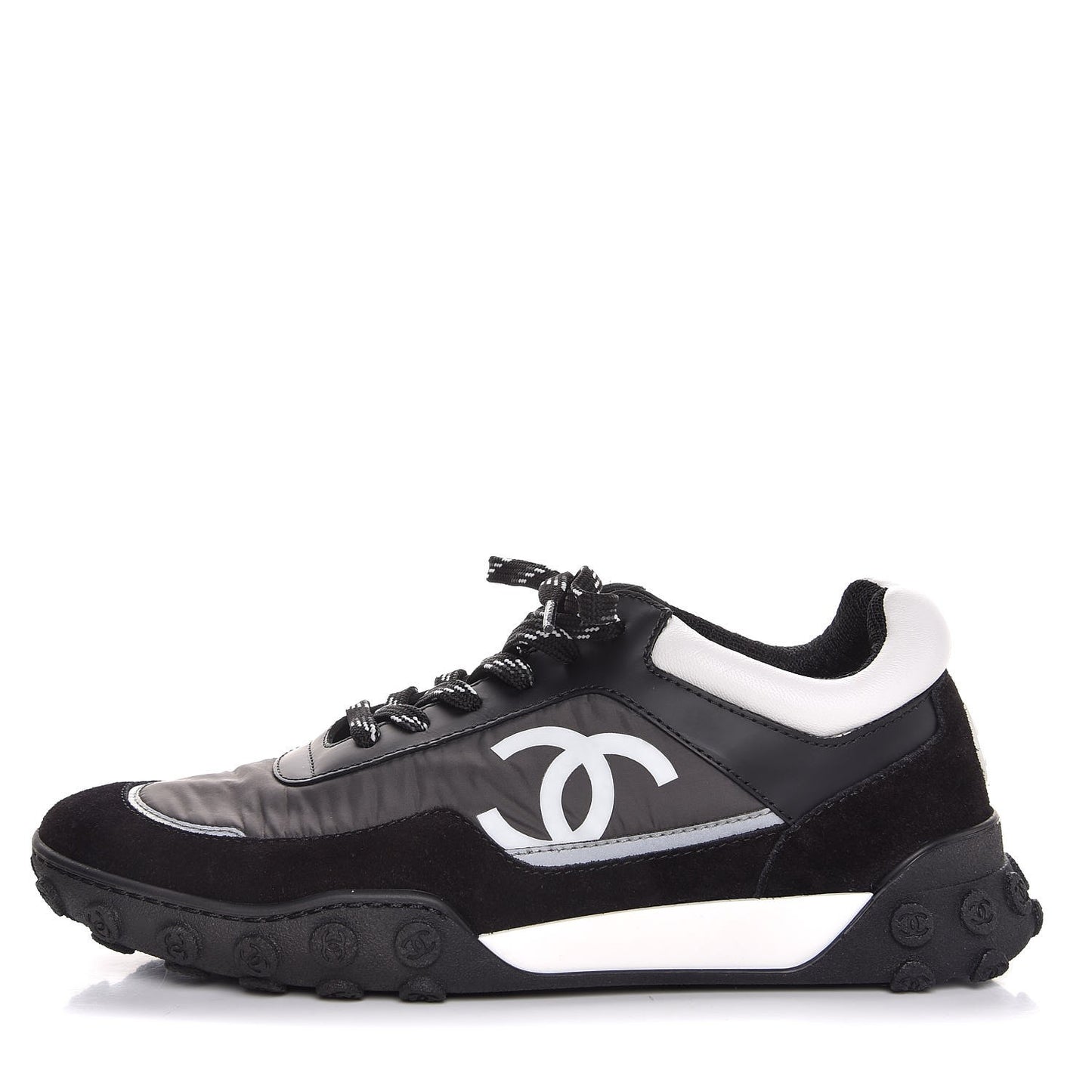 Nylon Calfskin CC Sneakers 38 Black Grey White
