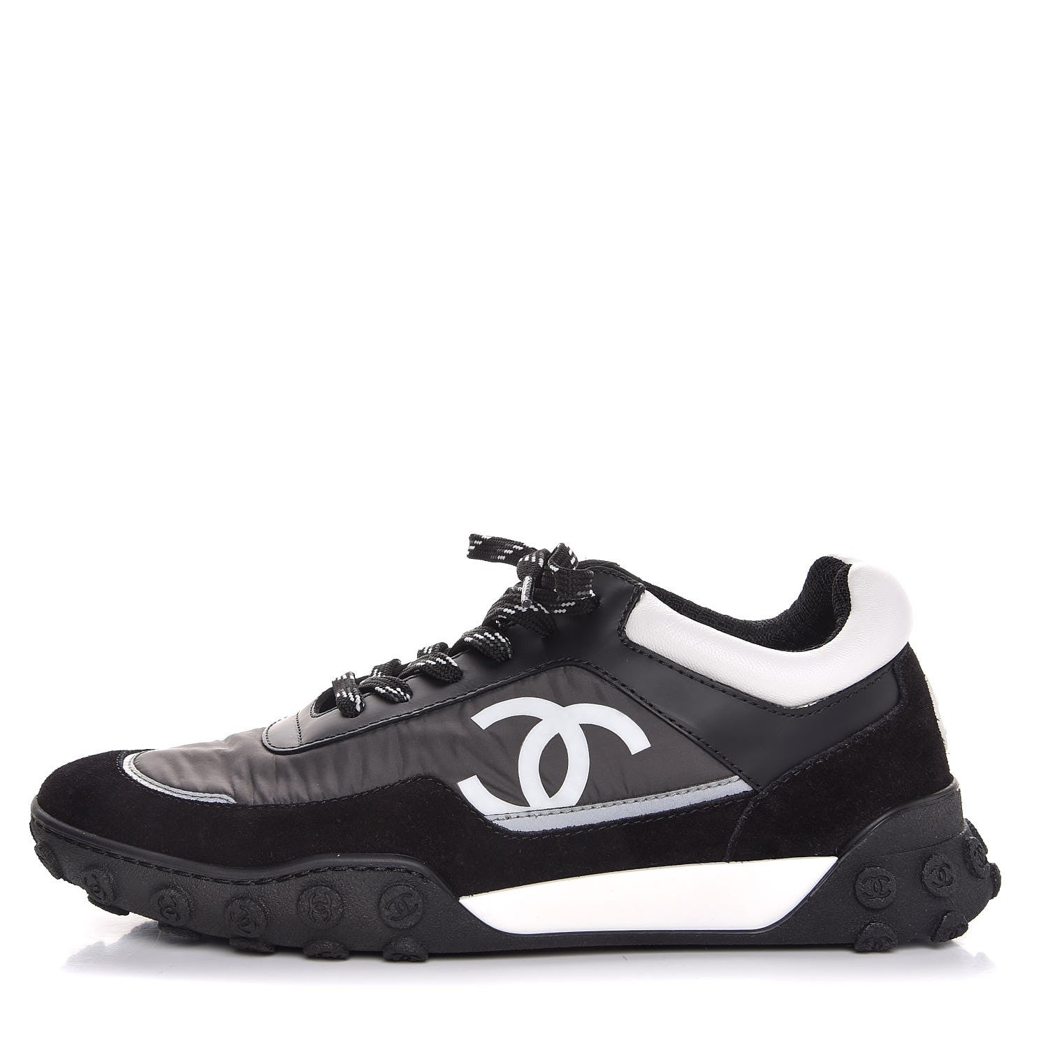 Chanel Nylon Calfskin CC Sneakers 38 Black Grey White 1 of 9