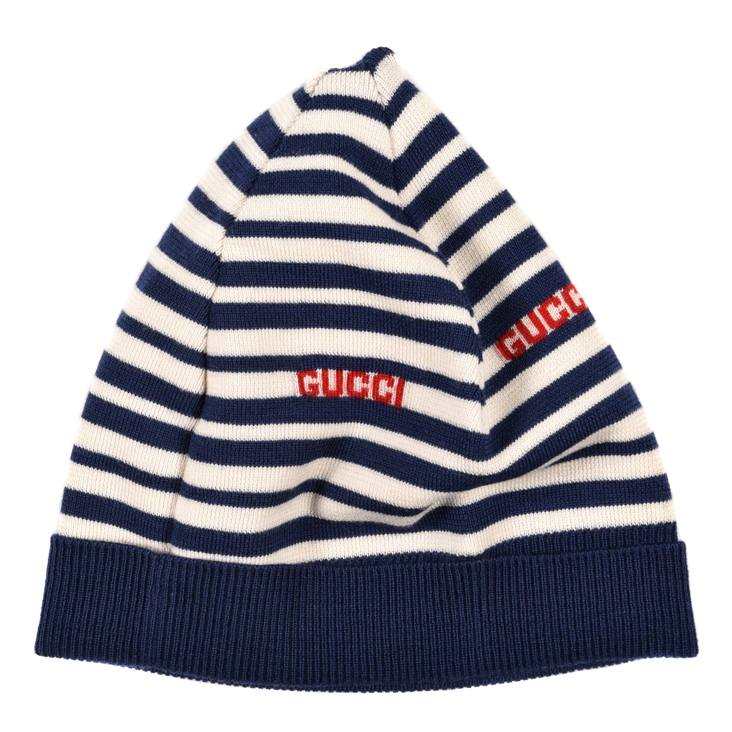 Gucci Wool Stripe Beanie Hat L White Red Blue 2 of 4