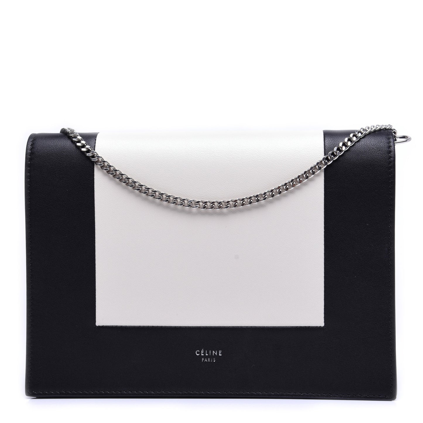 Smooth Lambskin Frame Evening Chain Clutch Black White