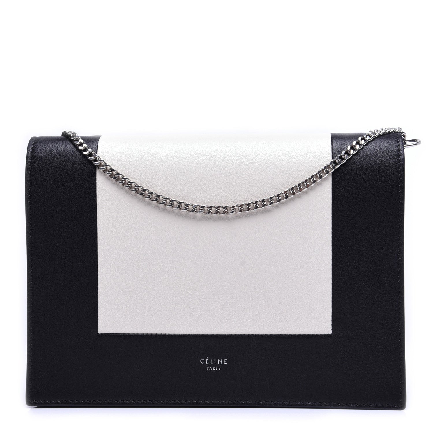 Celine Smooth Lambskin Frame Evening Chain Clutch Black White 1 of 11