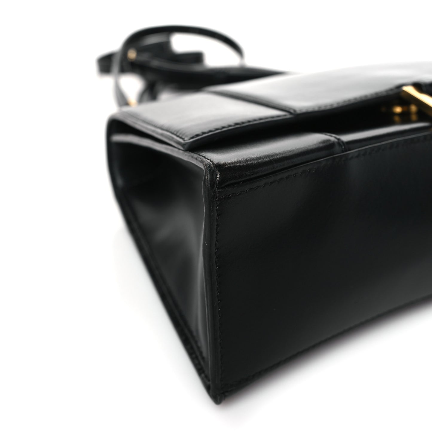 Shiny Box Calfskin Medium Hourglass Top Handle Bag Black