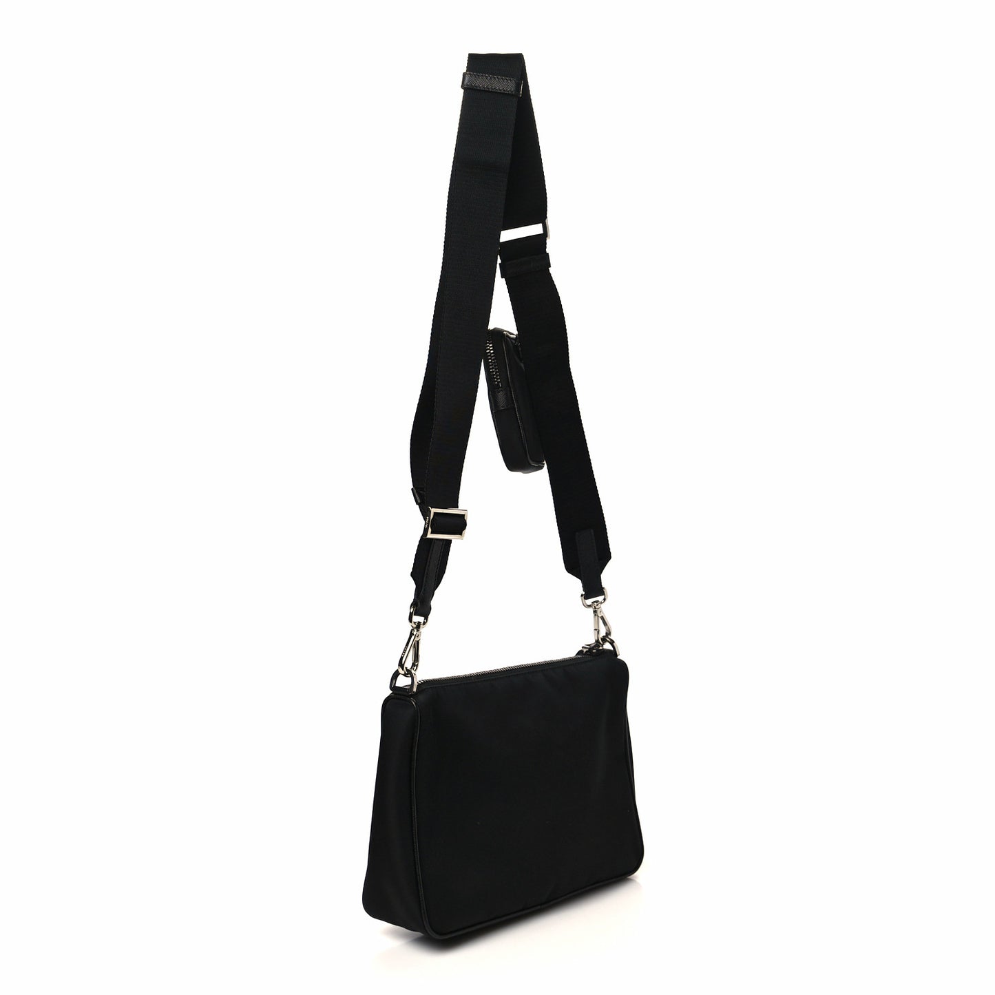 Tessuto Nylon Saffiano Pocket Zippered Shoulder Bag Black