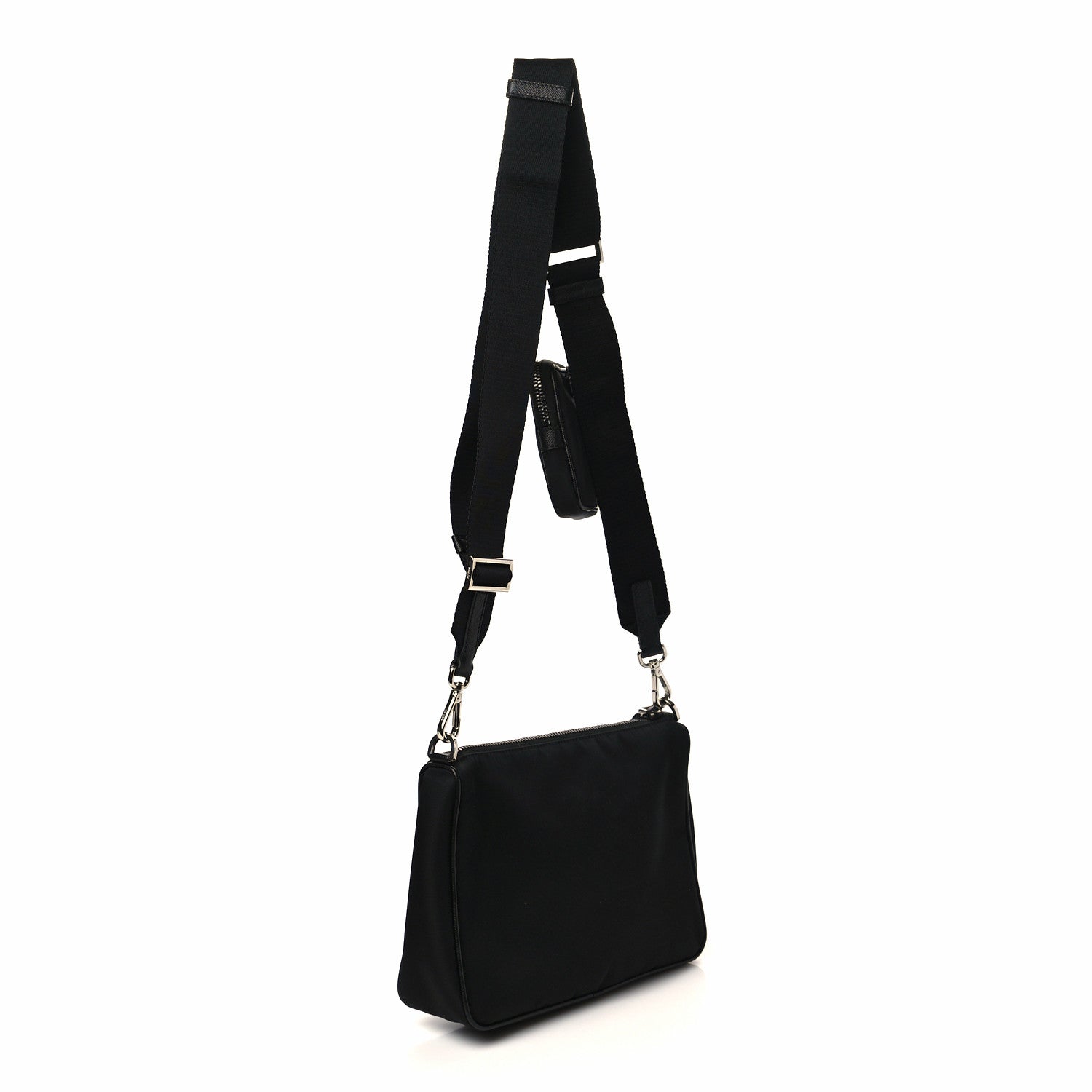Prada Tessuto Nylon Saffiano Pocket Zippered Shoulder Bag Black 2 of 8