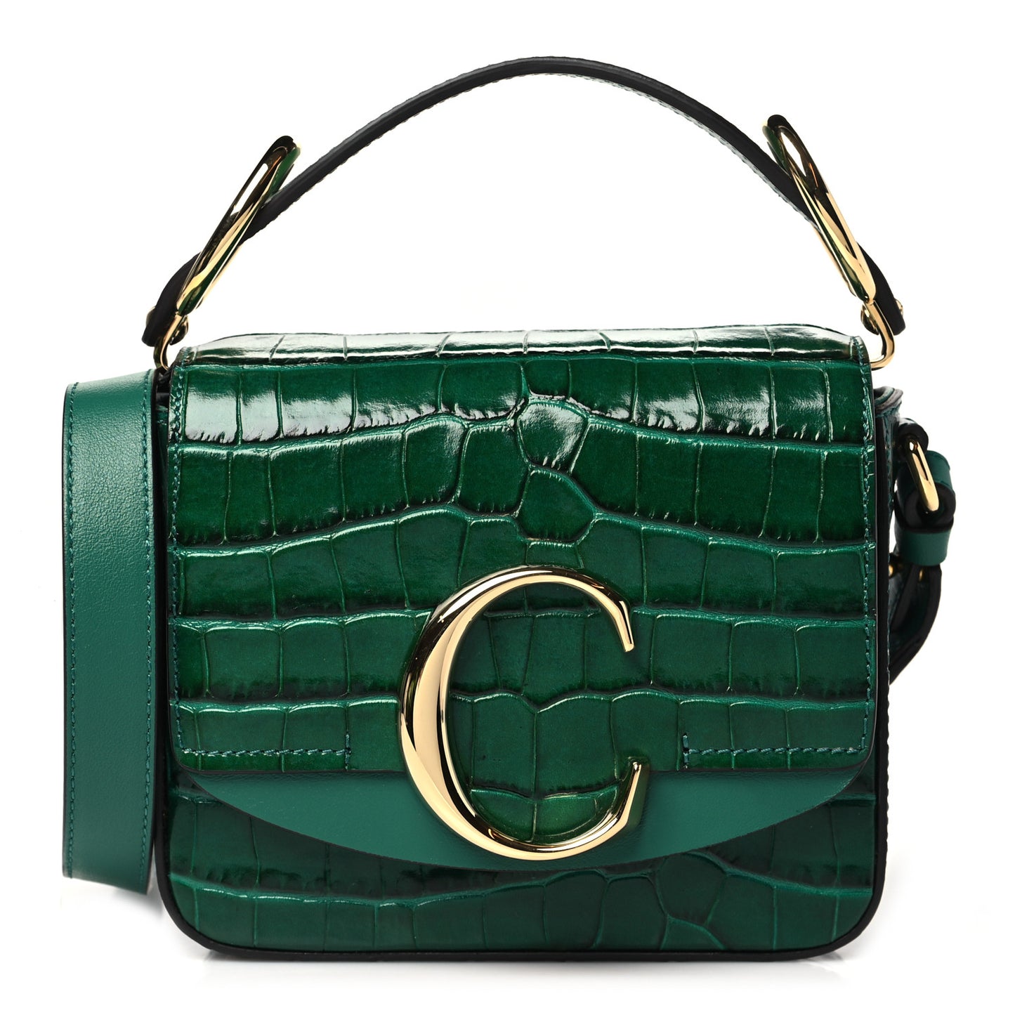 Calfskin Crocodile Embossed Mini C Double Carry Woodsy Green