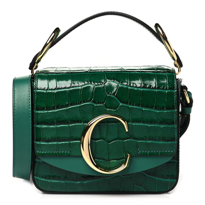 Chloe Calfskin Crocodile Embossed Mini C Double Carry Woodsy Green 1 of 9