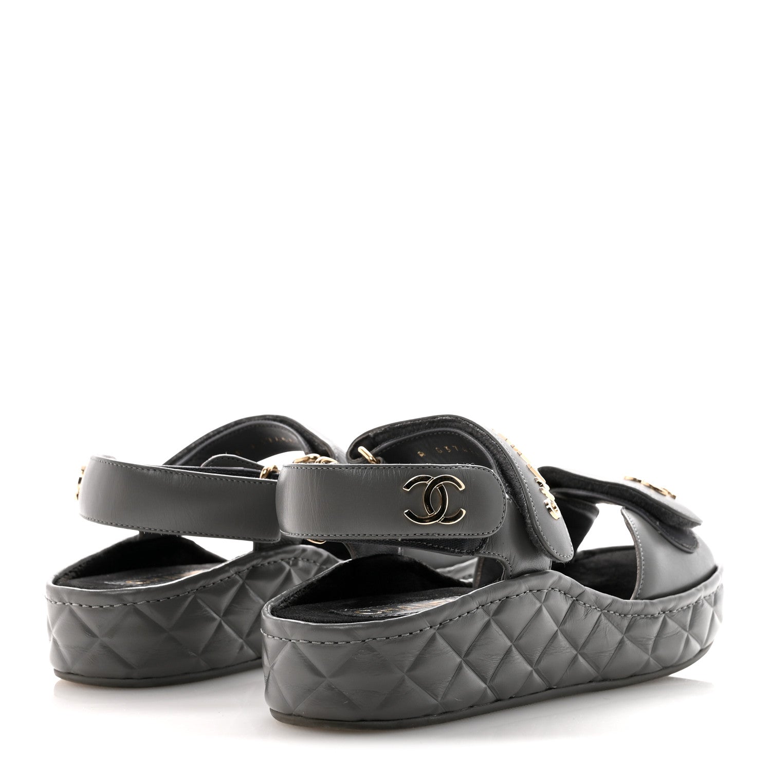 Chanel Shiny Calfskin Logo Platform Sandals 37 Grey 5 of 10