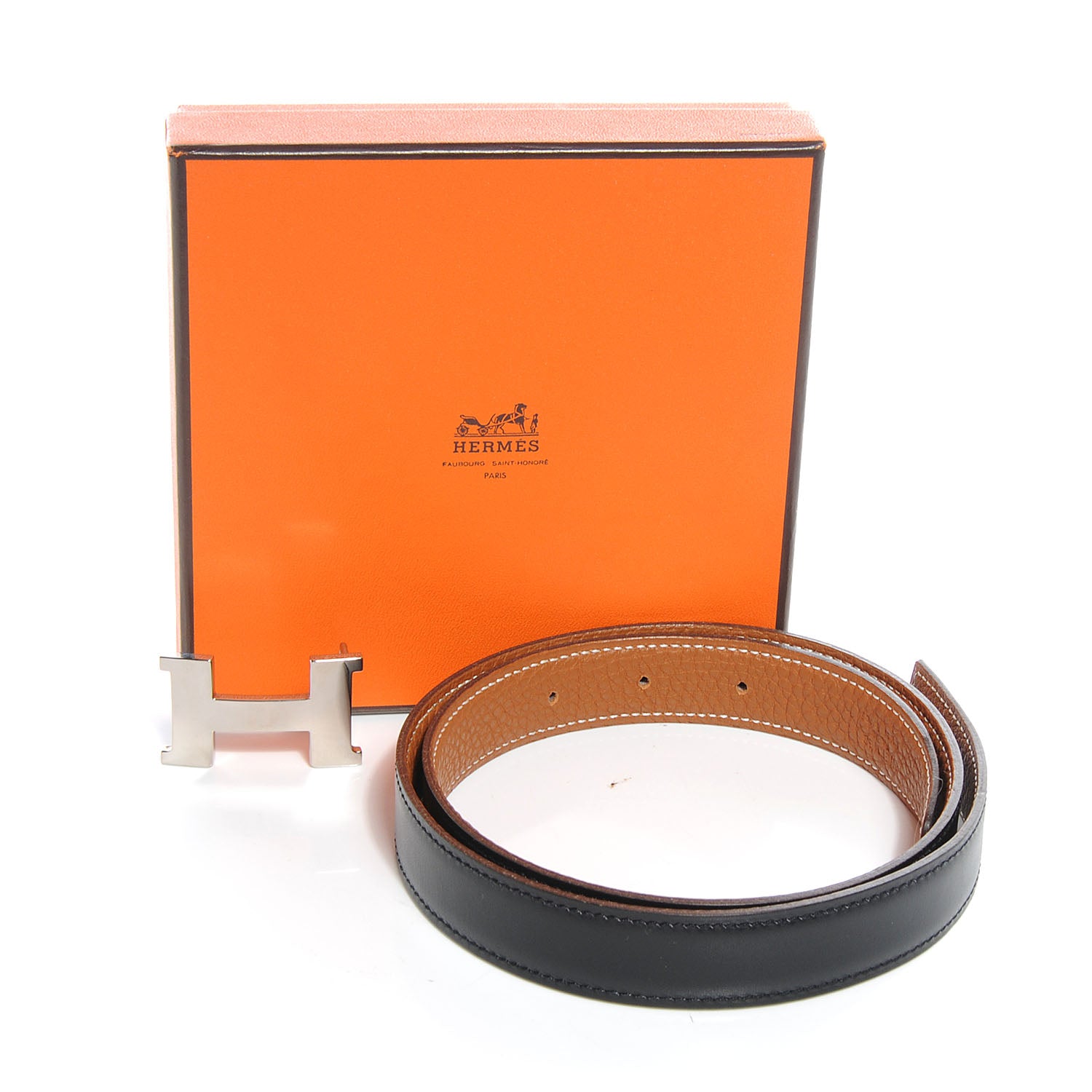Hermes Box Togo Constance 24mm H Belt 70 Black Gold 8 of 8