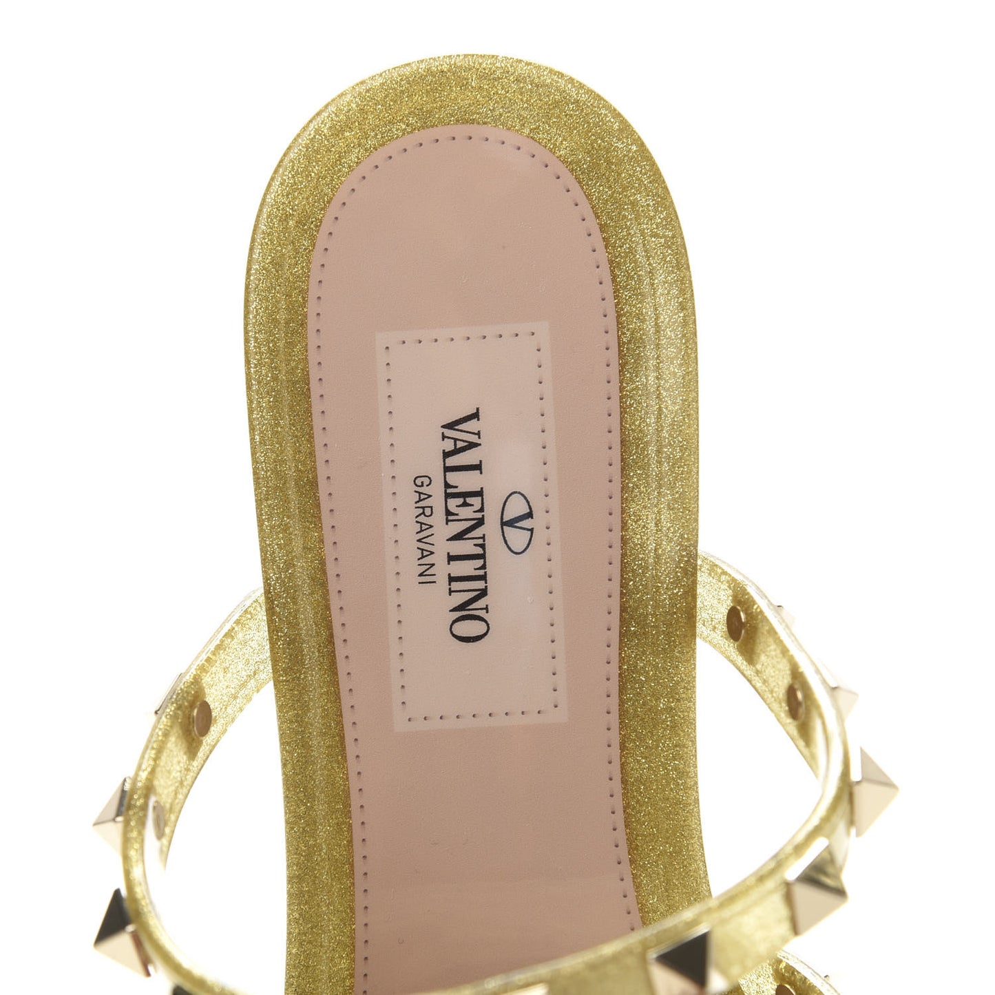 PVC Jelly Glitter Rockstud Caged Flat Thong Sandals 36 Oro