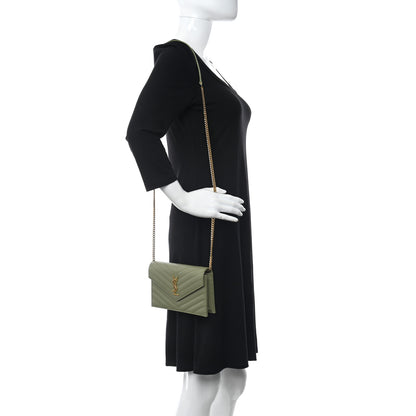 Saint Laurent Grain De Poudre Matelasse Chevron Monogram Envelope Chain Wallet Pistache 2 of 11