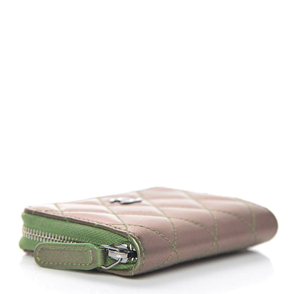 Chanel Metallic Lambskin Quilted Zip Around Coin Purse Wallet Green 4 of 8