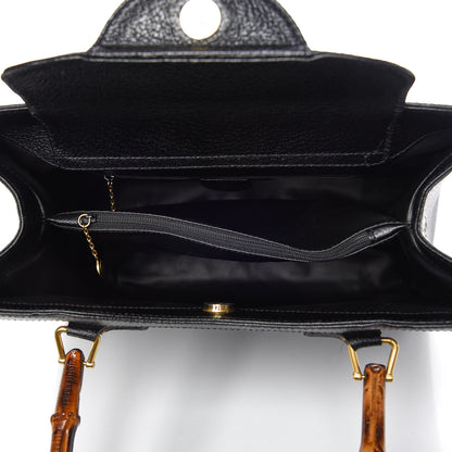 Gucci Calfskin Bamboo Top Handle Tote Black 5 of 17