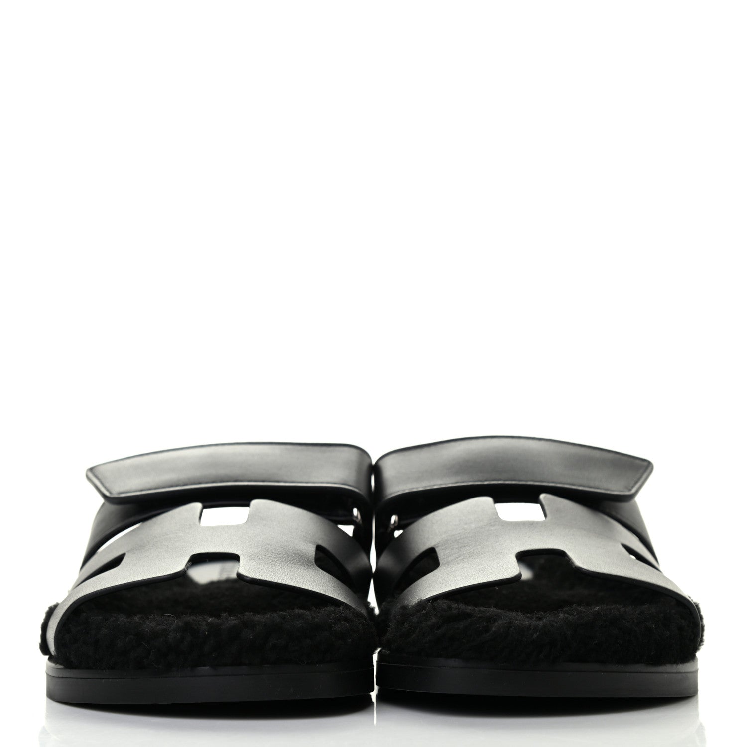 Hermes Calfskin Woolskin Womens Chypre Sandals 37 Black 2 of 8