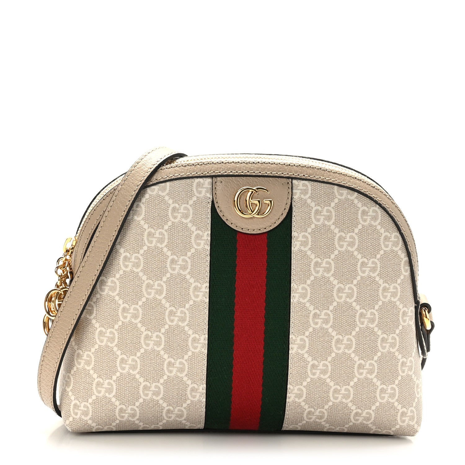 Gucci GG Supreme Monogram Textured Dollar Calfskin Web Small Ophidia Dome Shoulder Beige Mystic White Oatmeal 1 of 9