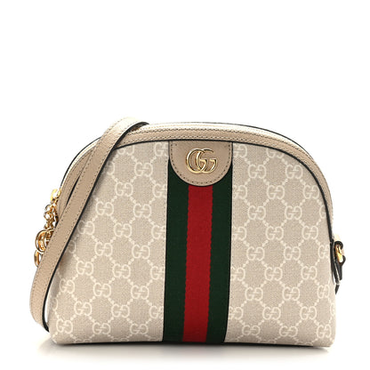 Gucci GG Supreme Monogram Textured Dollar Calfskin Web Small Ophidia Dome Shoulder Beige Mystic White Oatmeal 1 of 9