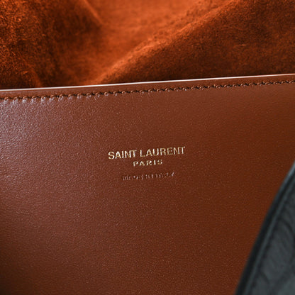 Saint Laurent Calfskin Crocodile Embossed Suede Medium Reversible Monogram Kate Satchel Military Taupe 10 of 16
