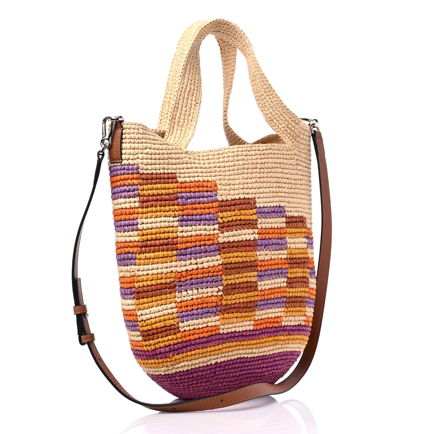 Raffia Paula's Ibiza Rainbow Slit Tote Bag Natural Multicolor