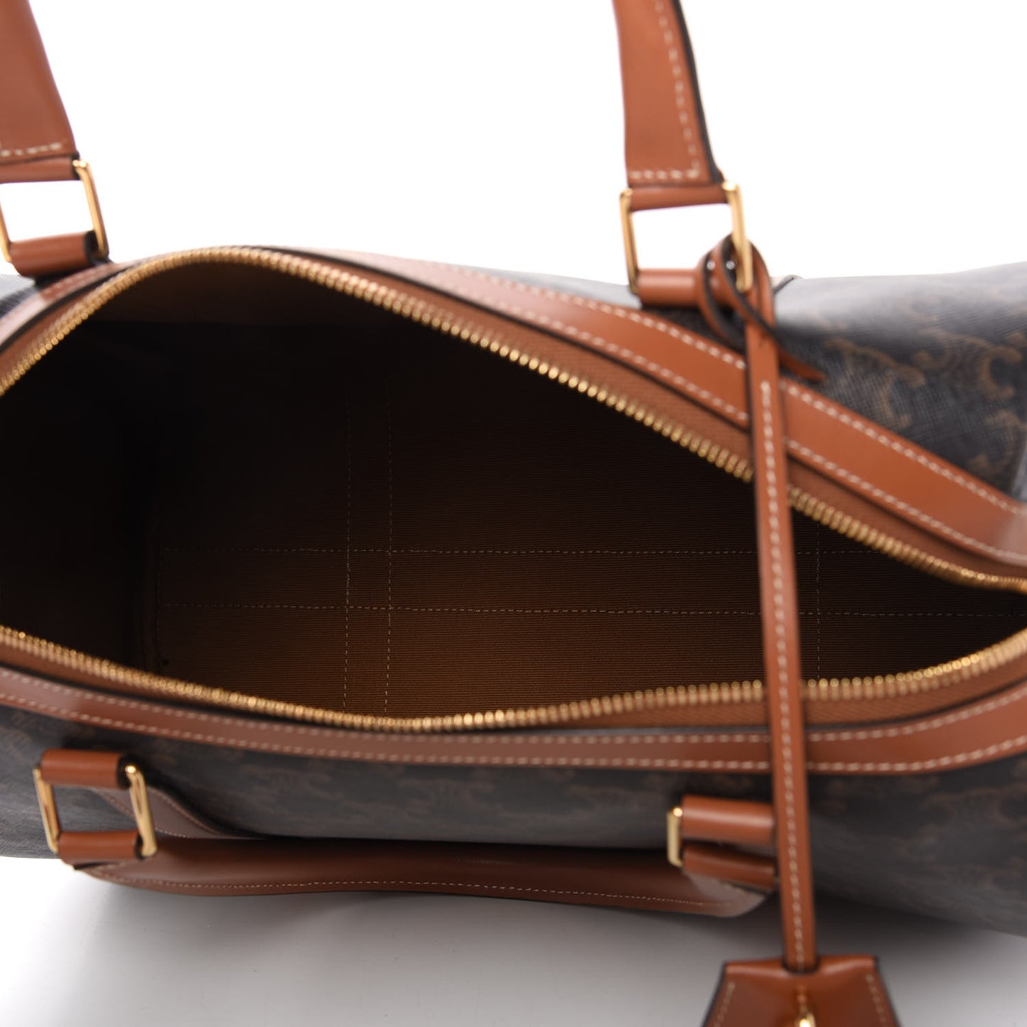 Triomphe Canvas Calfskin Boston Bag Tan