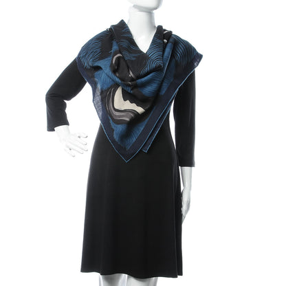 Hermes Cashmere Silk Grrrrr! Scarf 100 Prusse Marine 2 of 5
