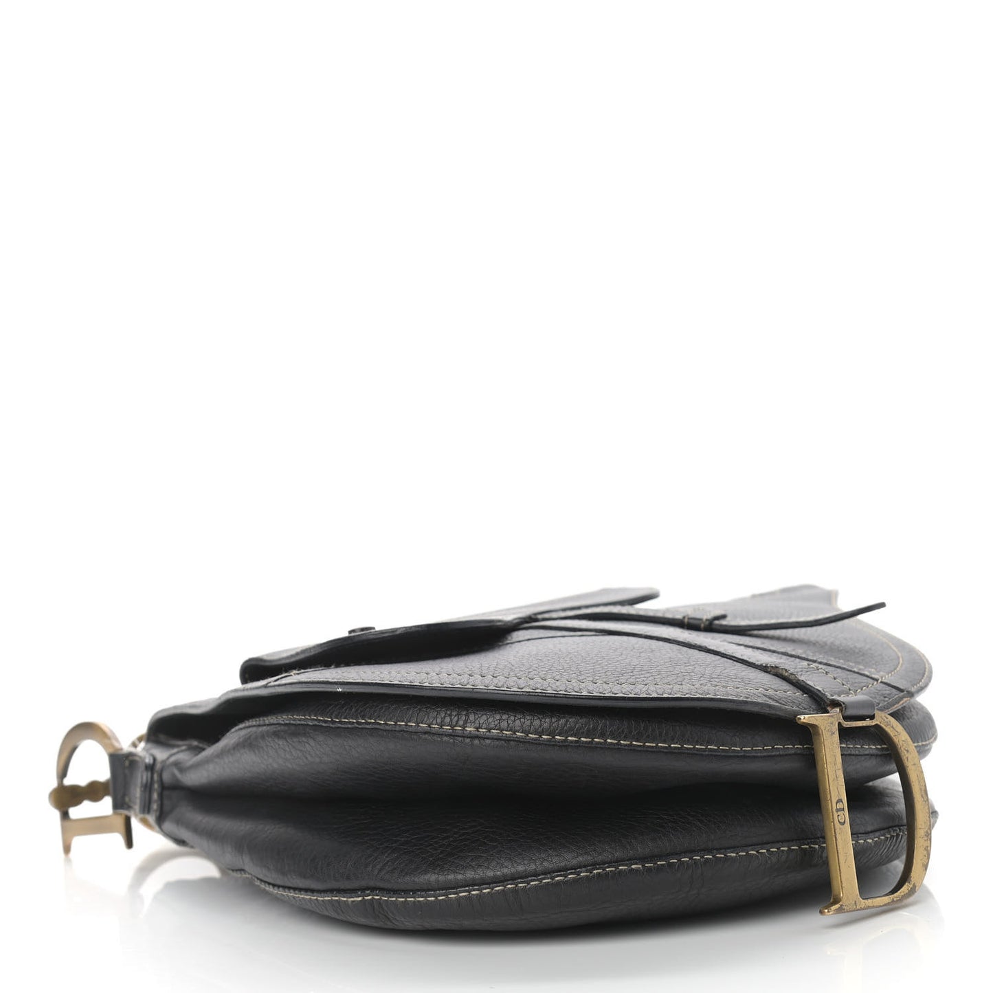 Grained Calfskin Double Saddle Bag Black