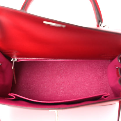 Hermes Madame Calfskin Verso Kelly Sellier 25 Rouge Piment Rose Shocking 5 of 10