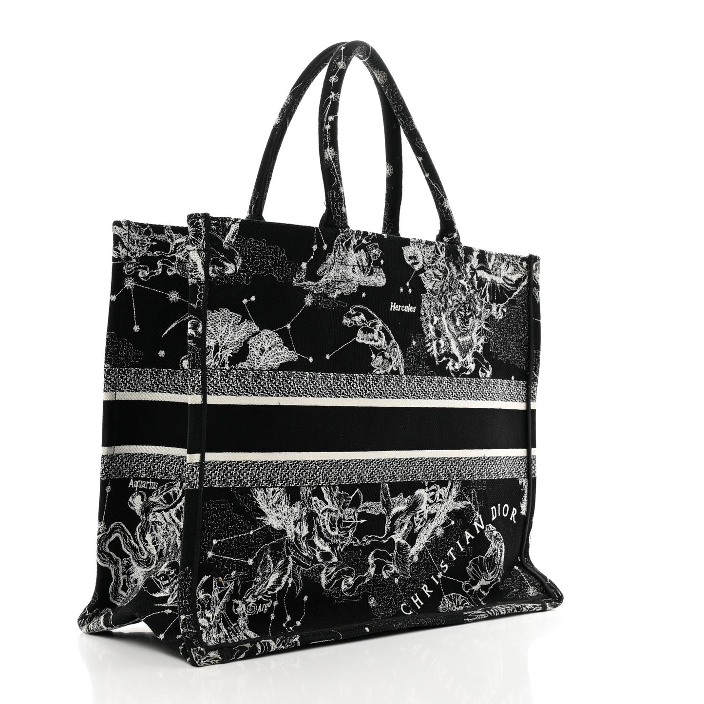 Canvas Embroidered Large Zodiac Toile De Jouy Book Tote Black Multicolor