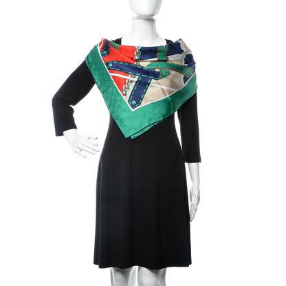 Gucci Silk Chain Argyle Square Scarf Flame Dark Green 2 of 4