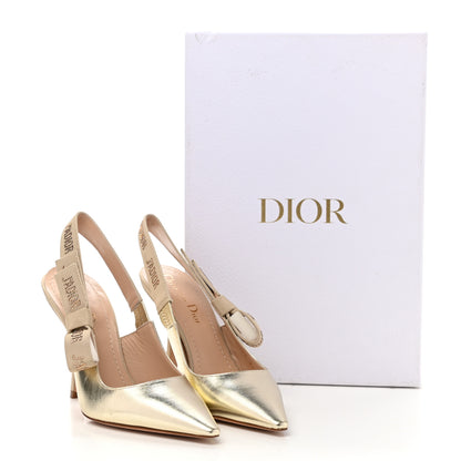 Christian Dior Laminated Lambskin Ribbon Crystal J'Adior Slingback 100mm Pumps 35.5 Light Gold 10 of 10