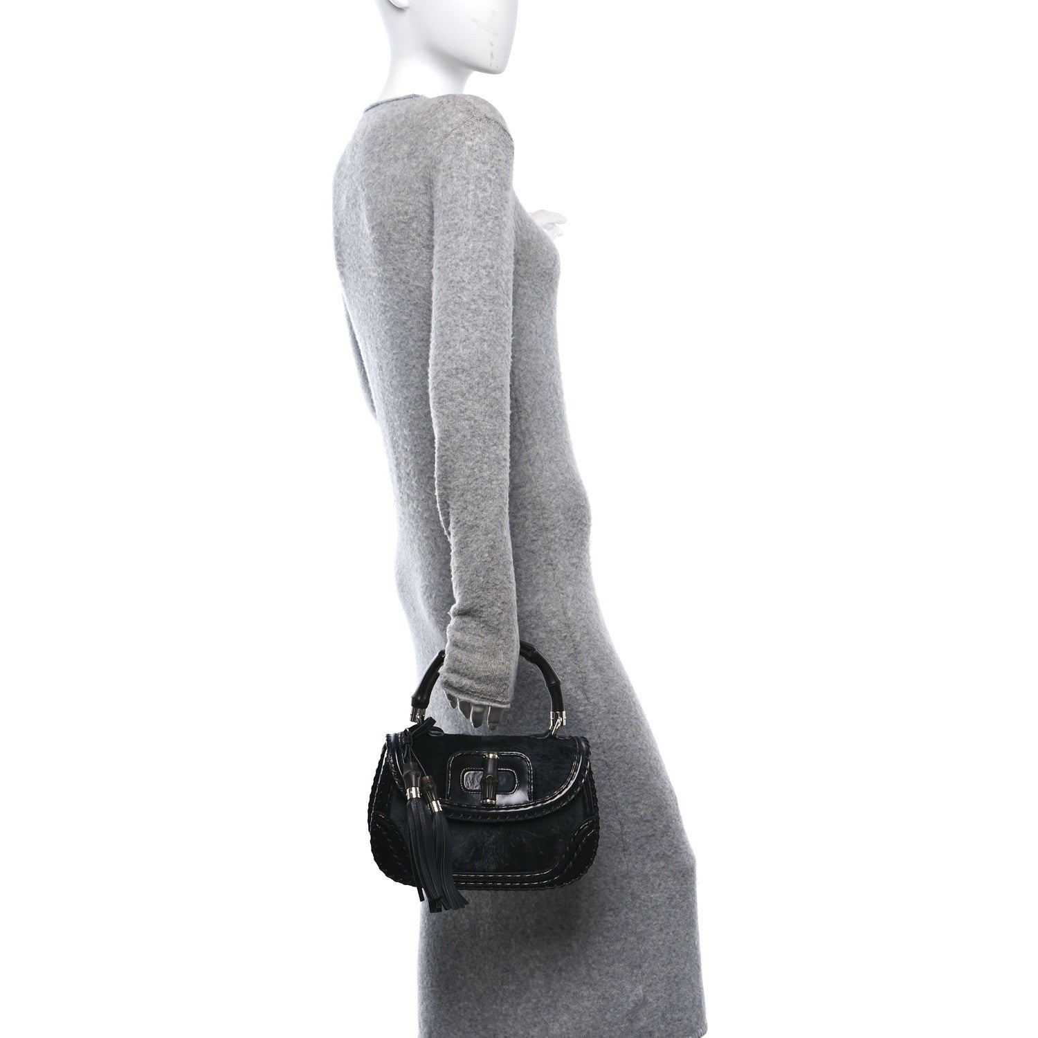 Gucci Pony Hair New Bamboo Medium Top Handle Bag Black 2 of 11