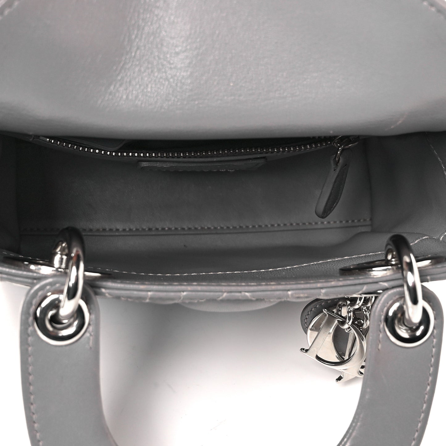 Lambskin Cannage Mini Lady Dior Crystal Strap Grey