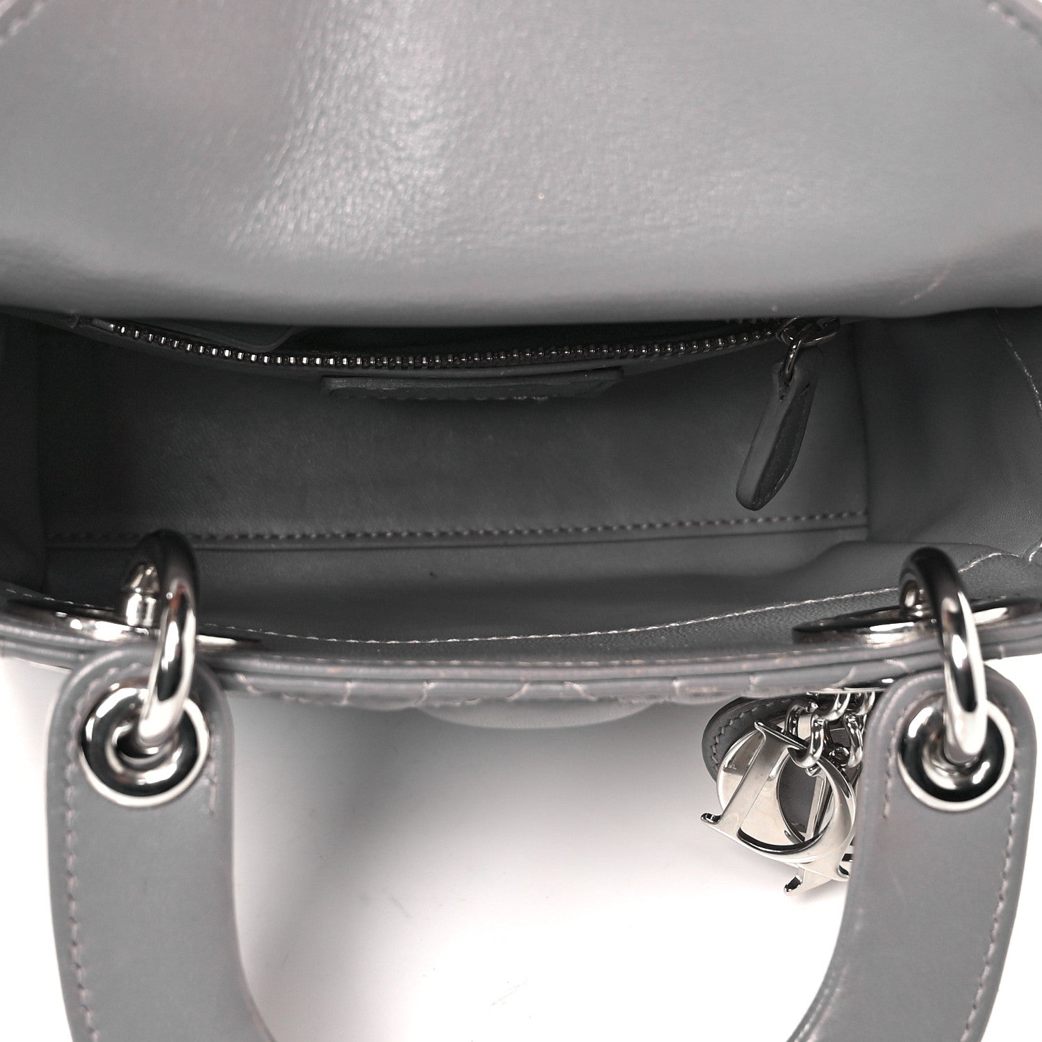 Christian Dior Lambskin Cannage Mini Lady Dior Crystal Strap Grey 4 of 8