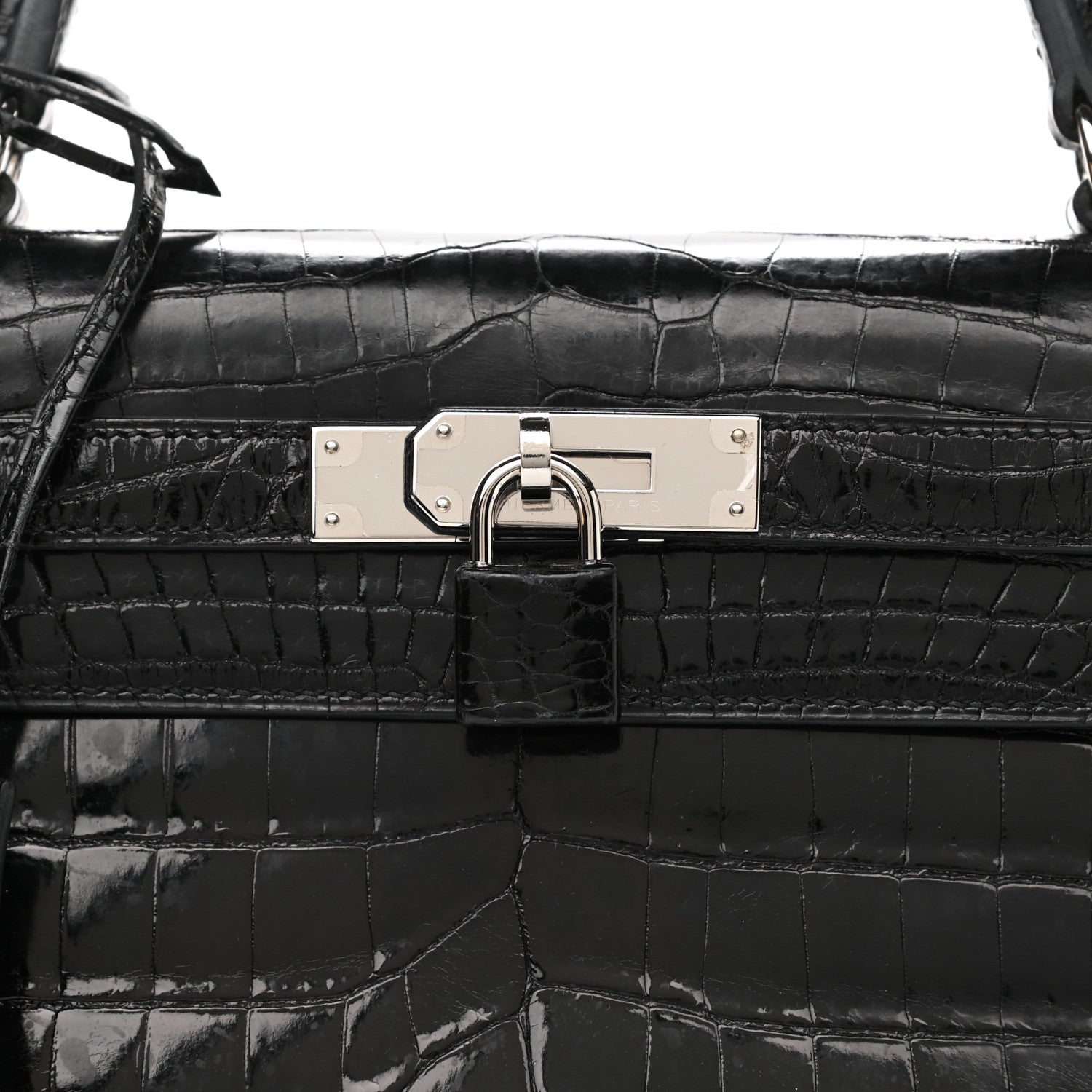 Hermes Shiny Niloticus Crocodile Kelly Sellier 32 Black 9 of 12