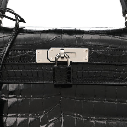 Hermes Shiny Niloticus Crocodile Kelly Sellier 32 Black 9 of 12