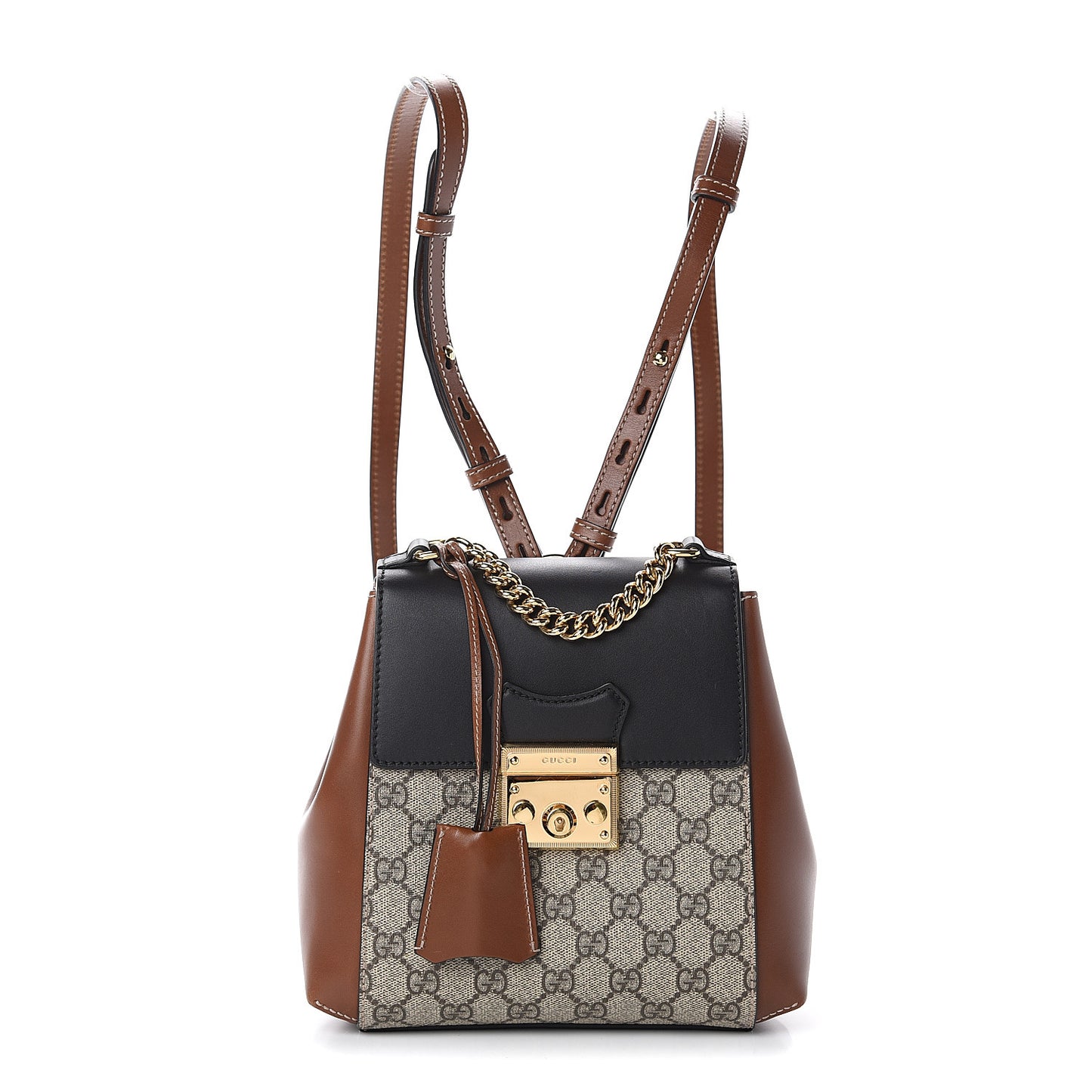 GG Supreme Monogram Calfskin Padlock Backpack Beige Cuir Black