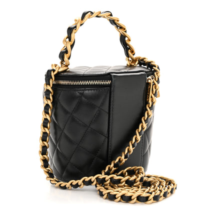 Chanel Lambskin Quilted Afternoon Tea Top Handle Vanity Case With Chain Black 3 of 12