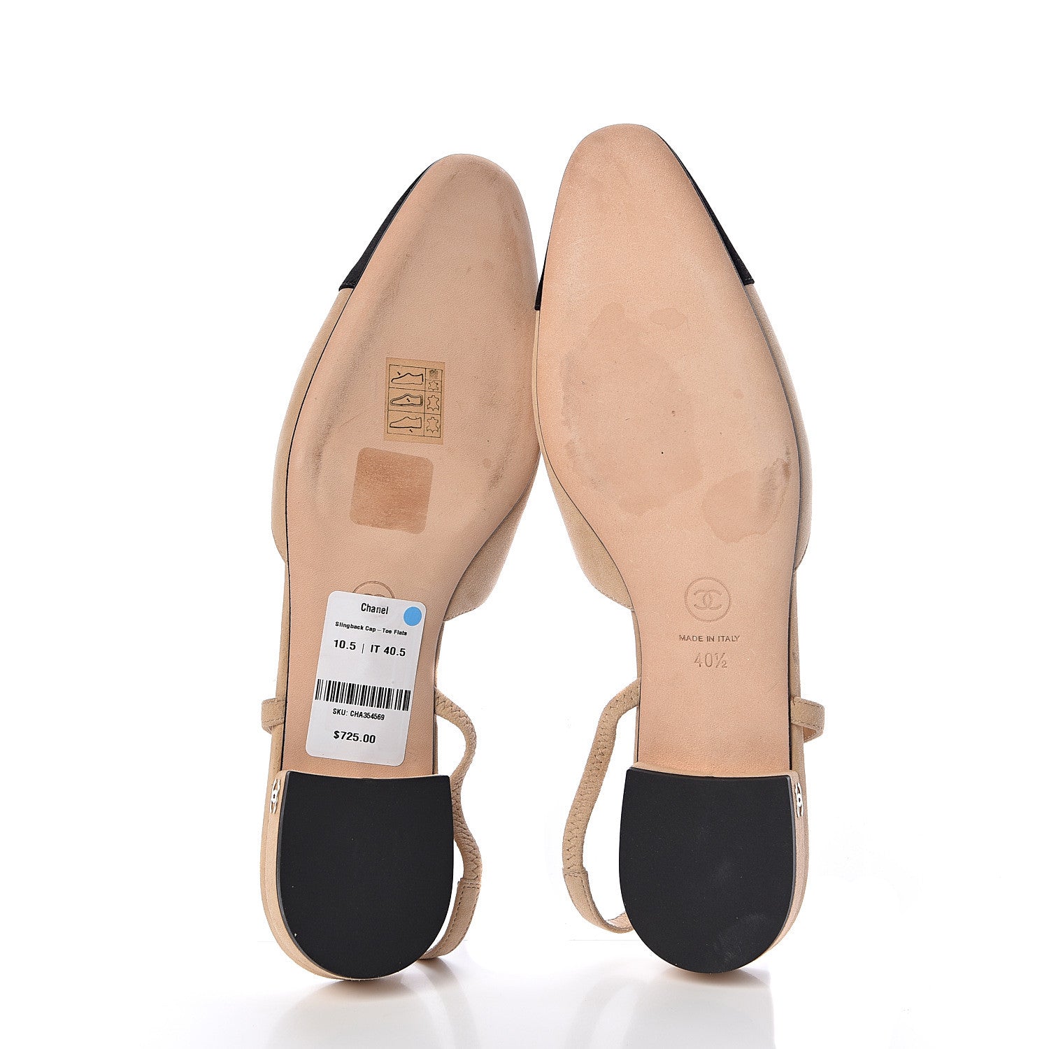 Chanel Kid Suede Satin Cap Toe CC Slingback Pumps 40.5 Beige Black 5 of 9