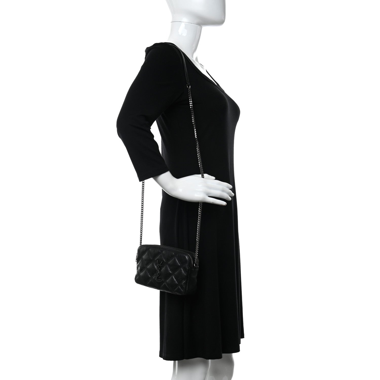 Saint Laurent Grained Lambskin Quilted Mini Becky Double Zip Bag Black 2 of 12
