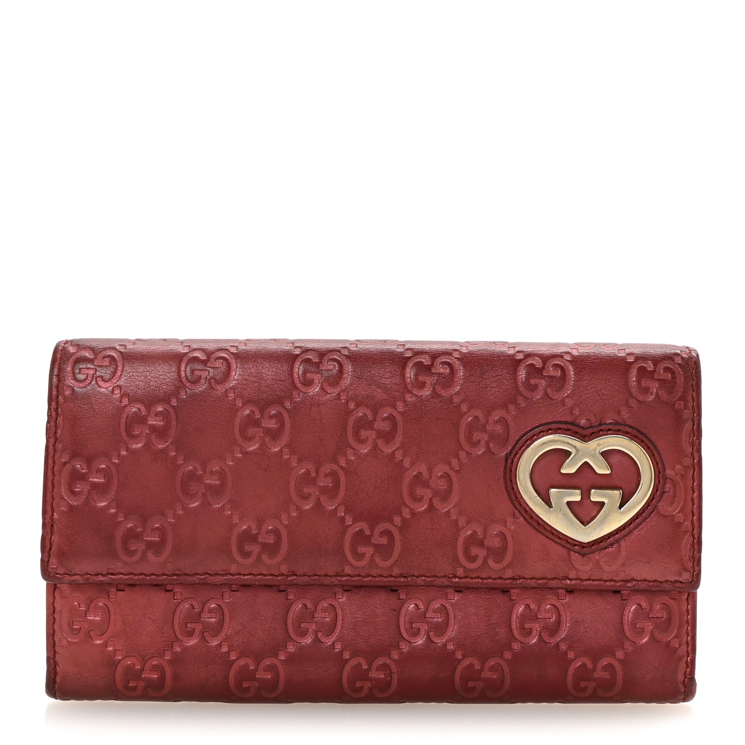 Gucci Metallic Guccissima Lovely Heart Continental Wallet Red 1 of 7