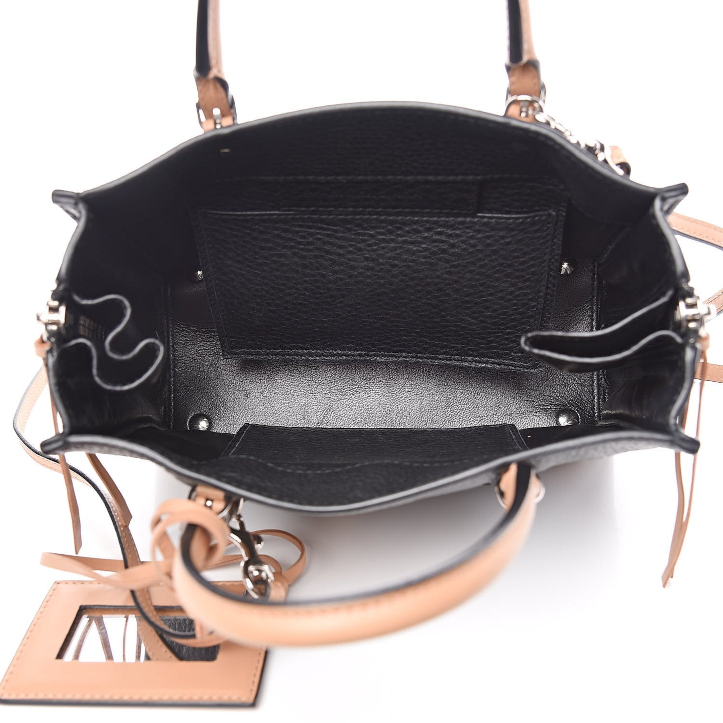 Grained Calfskin Papier Mini A4 Zip Around Tote Black Beige