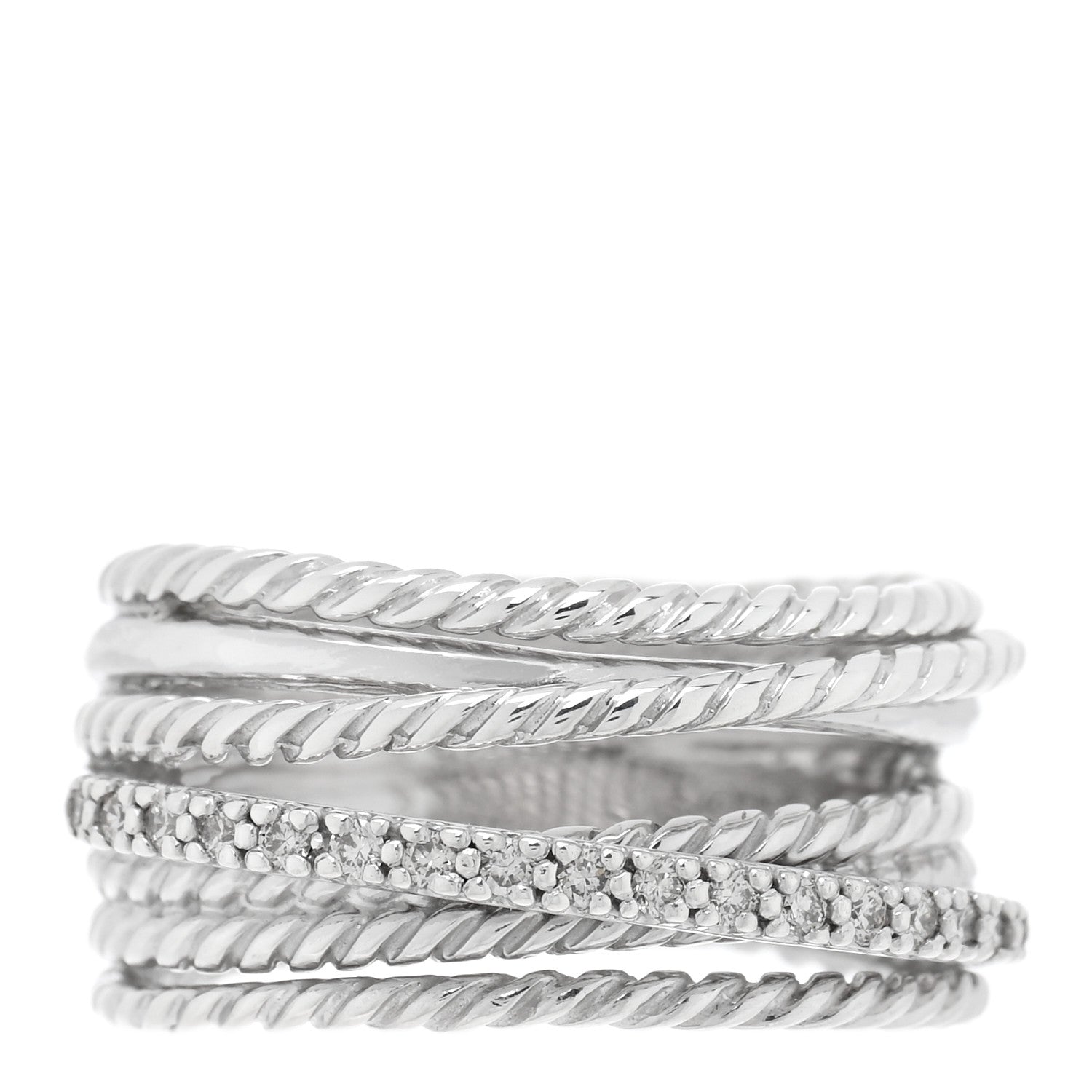 David Yurman Sterling Silver Diamond 11mm Wide Crossover Cable Ring 54 7 1 of 4