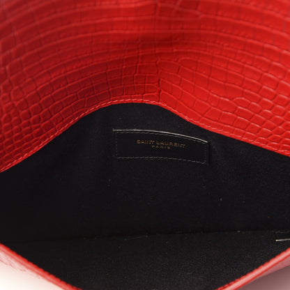 Saint Laurent Calfskin Crocodile Embossed Uptown Monogram Clutch Rouge Eros 4 of 7