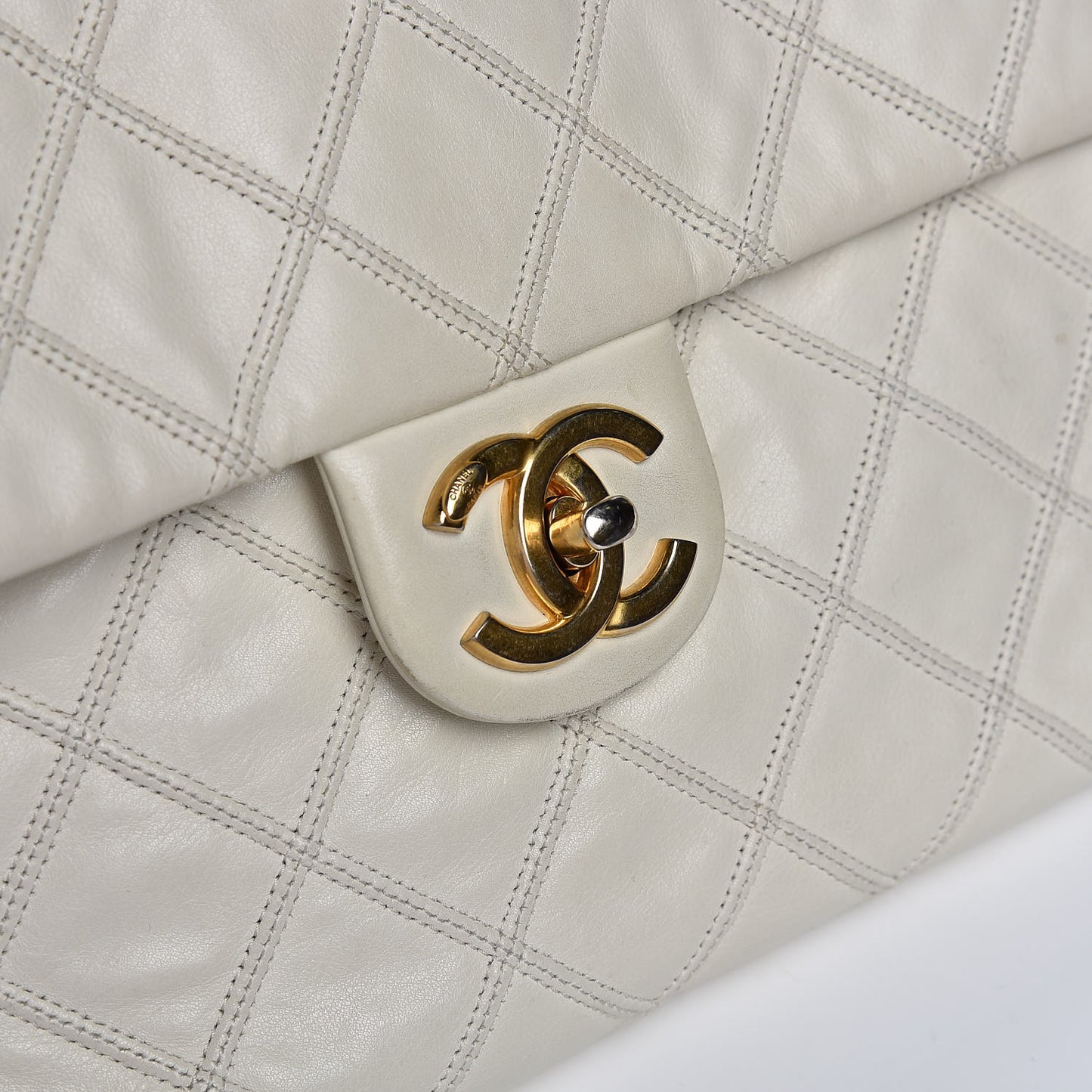 Calfskin Stitched Thin City Flap White