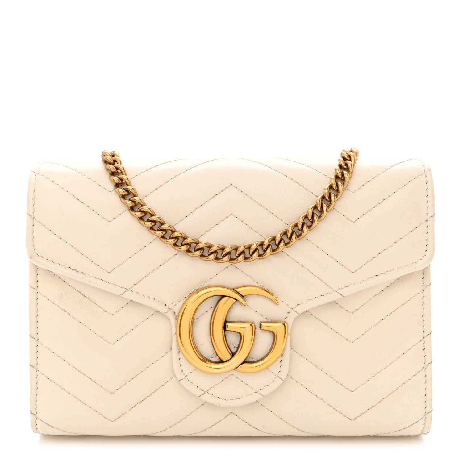 Gucci Calfskin Matelasse GG Marmont Chain Wallet Mystic White 1 of 13