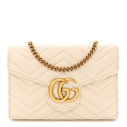 Gucci Calfskin Matelasse GG Marmont Chain Wallet Mystic White 1 of 13