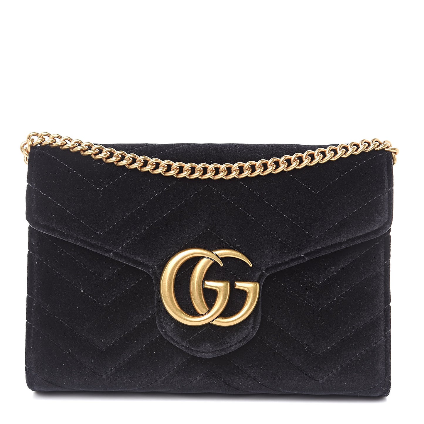 Velvet Matelasse GG Marmont Chain Wallet Black