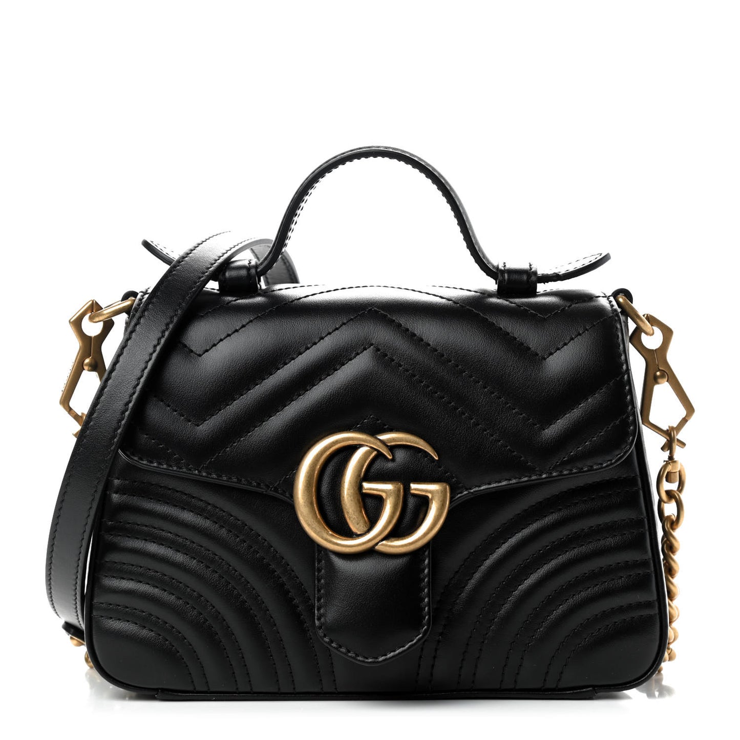 Calfskin Matelasse Mini GG Marmont Top Handle Shoulder Bag Black