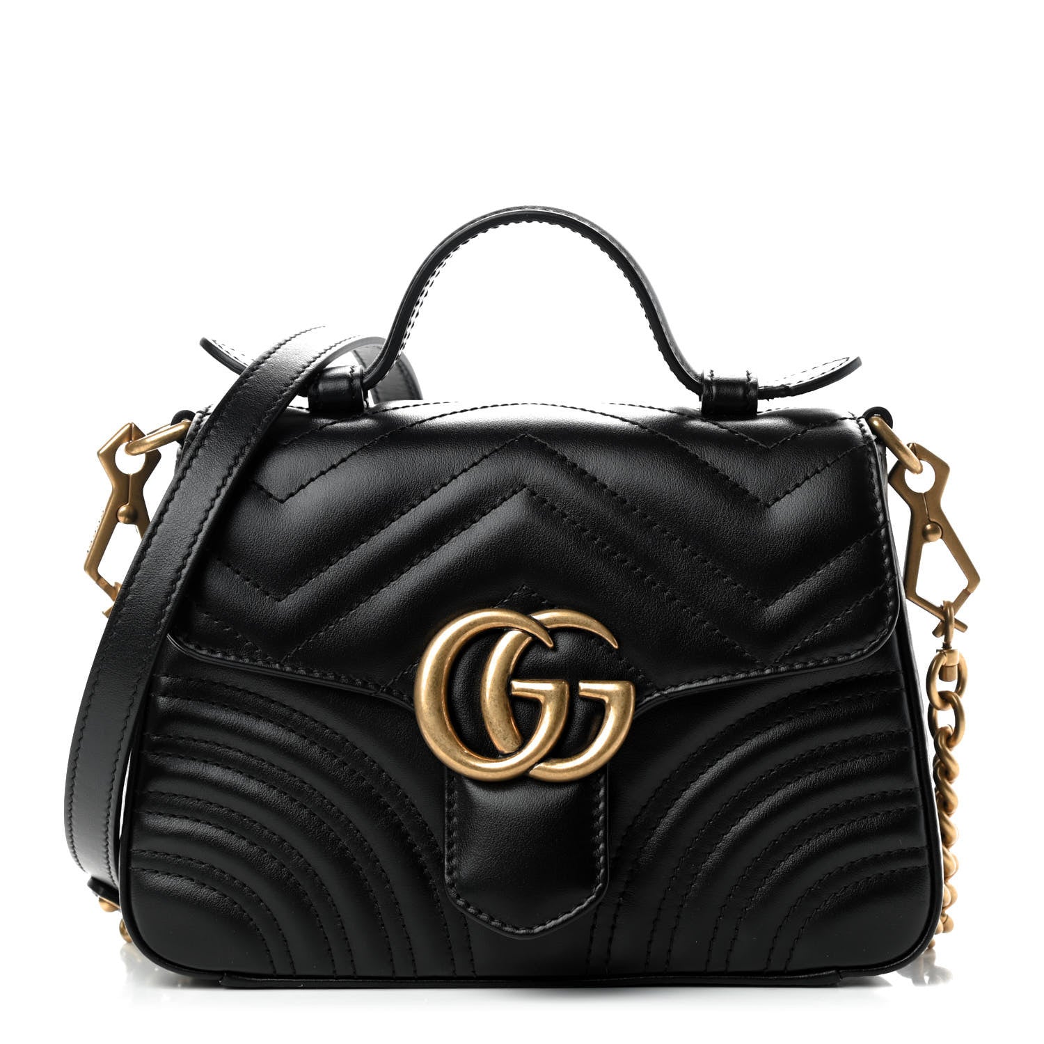 Gucci Calfskin Matelasse Mini GG Marmont Top Handle Shoulder Bag Black 1 of 10
